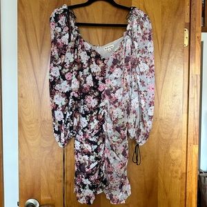 For Love & Lemons floral ruched bodycon dress